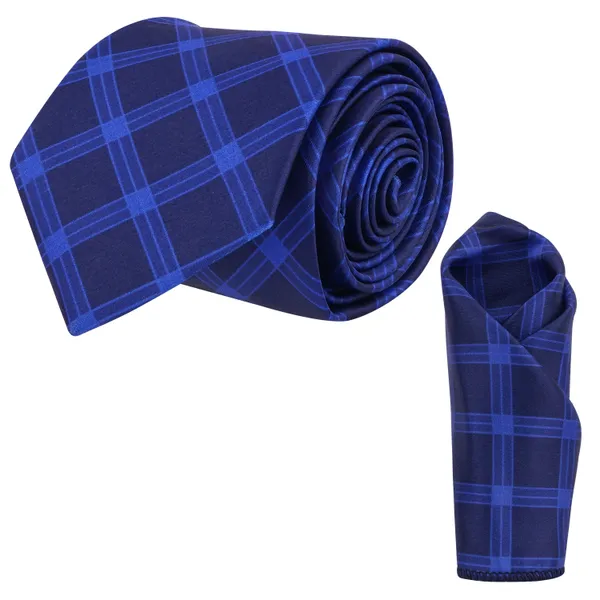 Calixto_Men’s_Navy_Blue_Geometric_Necktie_&_Pocket_Square_Set_–_Elegant_Woven_Tie_with_Small_Dot_&_Diagonal_Pattern_for_Formal_&_Business_Attire