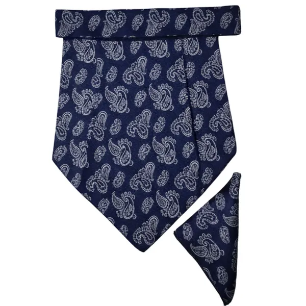 Calixto_Men’s_Navy_Blue_Paisley_Cravat_Ascot_Tie_and_Pocket_Square_Set_–_Classic_Formal_Wedding_Day_Cravat_Necktie_for_Men,_Vintage_Gentleman_Party_Dress_Accessory