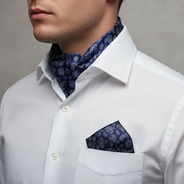 Calixto_Men’s_Navy_Blue_Paisley_Cravat_Ascot_Tie_and_Pocket_Square_Set_–_Classic_Formal_Wedding_Day_Cravat_Necktie_for_Men,_Vintage_Gentleman_Party_Dress_Accessory