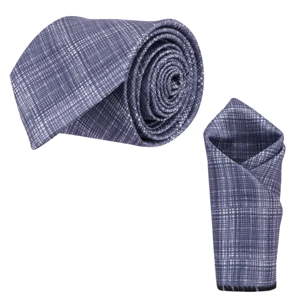 Calixto_Men's_Navy_Blue_Plaid_Necktie_&_Pocket_Square_Set_–_Classic_Woven_Check_Tie_for_Formal_&_Business_Wear