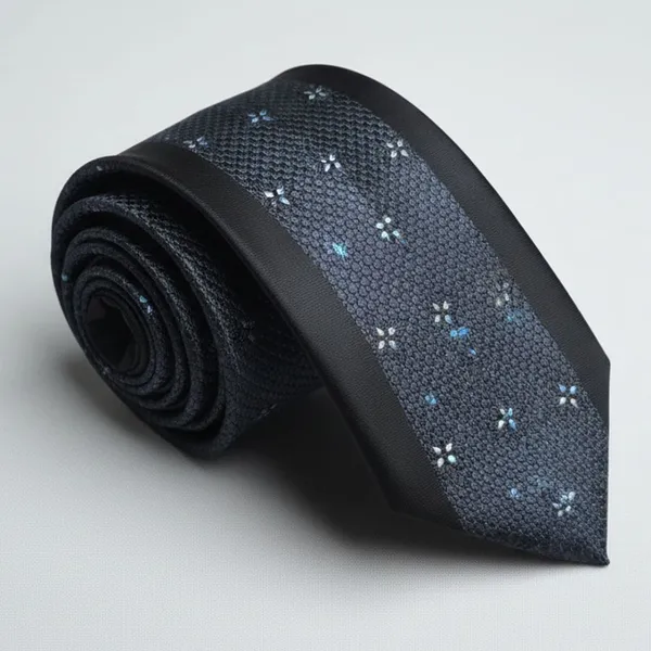 Calixto_Men's_Necktie,_Black_Blue_Woven_Jacquard_Floral_Dot_Pattern,_Polyester,_Formal_Business_Wedding_Classic_Silk_Feel
