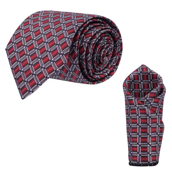Calixto_Men's_Necktie_and_Pocket_Square_Set_–_Red_&_Black_Geometric_Pattern_–_Formal_Wedding_&_Business_Tie_Set_–_Woven_Microfiber,_Gift_Ready