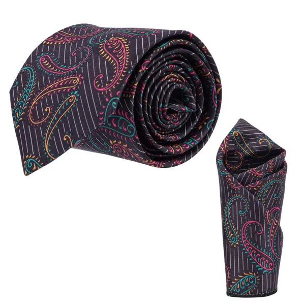Calixto_Men's_Paisley_Necktie_and_Pocket_Square_Set_–_Classic_Multicolor_Tie_for_Formal,_Business,_or_Wedding_–_Premium_Woven_Microfiber
