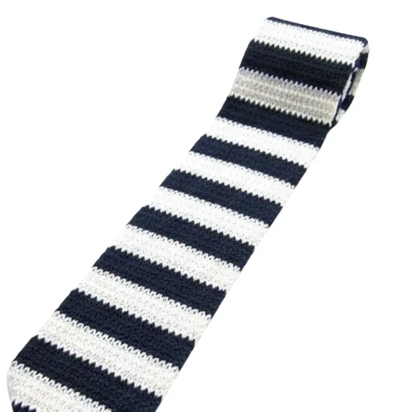 Calixto_Men’s_Pre-Tied_Knitted_Tie_–_Classic_Navy_Blue_with_Red_&_White_Stripes_–_Elastic_Neckband,_No-Knot_Required,_Slim_Modern_Style_for_Work,_School_&_Formal_Wear