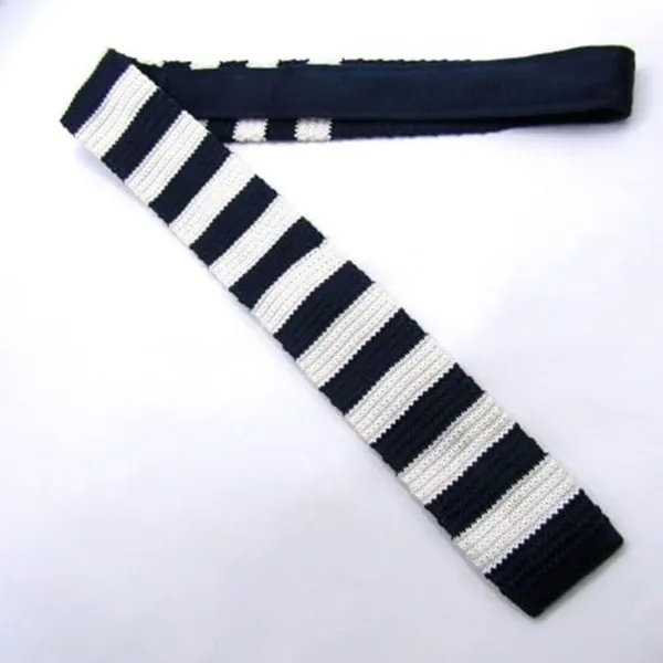 Calixto_Men’s_Pre-Tied_Knitted_Tie_–_Classic_Navy_Blue_with_Red_&_White_Stripes_–_Elastic_Neckband,_No-Knot_Required,_Slim_Modern_Style_for_Work,_School_&_Formal_Wear
