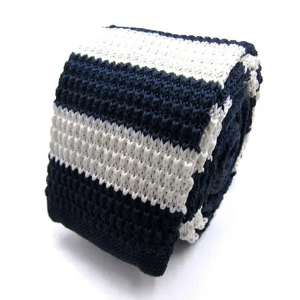 Calixto_Men’s_Pre-Tied_Knitted_Tie_–_Classic_Navy_Blue_with_Red_&_White_Stripes_–_Elastic_Neckband,_No-Knot_Required,_Slim_Modern_Style_for_Work,_School_&_Formal_Wear