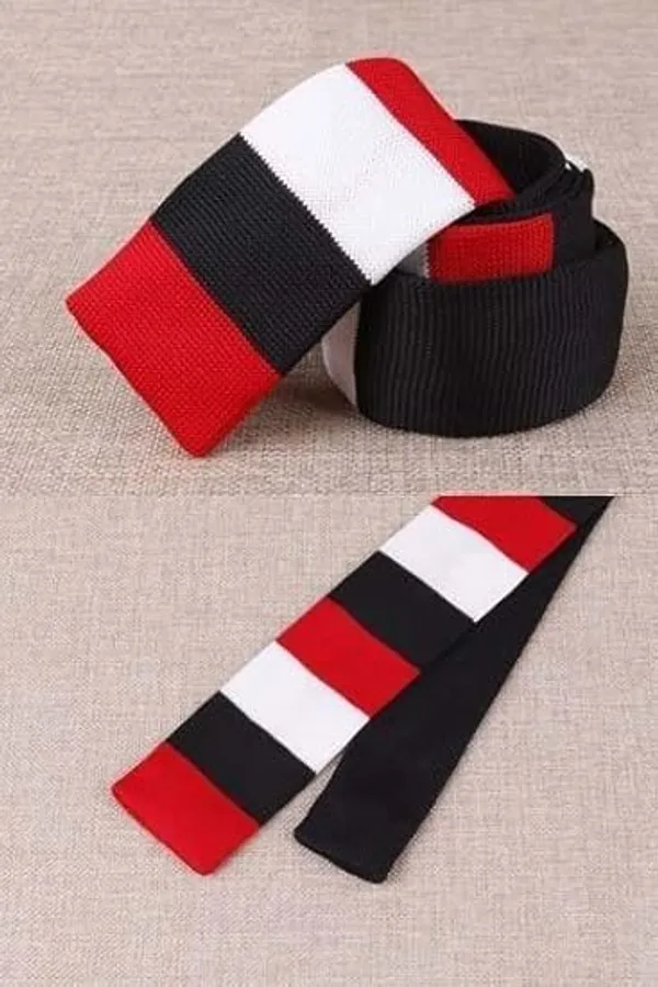 Calixto_Men’s_Red_White_Black_Striped_Knit_Tie_–_Slim_Knitted_Necktie_for_Business,_Wedding,_Office_&_Casual_Wear_–_Textured_Woven_Fashion_Tie_for_Men_–_Classic_Striped_Knit_Neck_Tie_Accessory