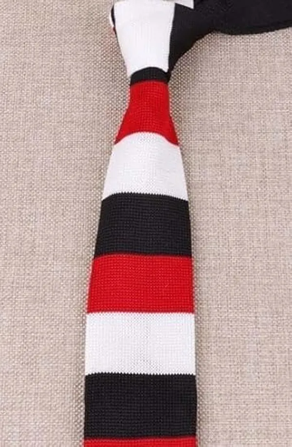 Calixto_Men’s_Red_White_Black_Striped_Knit_Tie_–_Slim_Knitted_Necktie_for_Business,_Wedding,_Office_&_Casual_Wear_–_Textured_Woven_Fashion_Tie_for_Men_–_Classic_Striped_Knit_Neck_Tie_Accessory