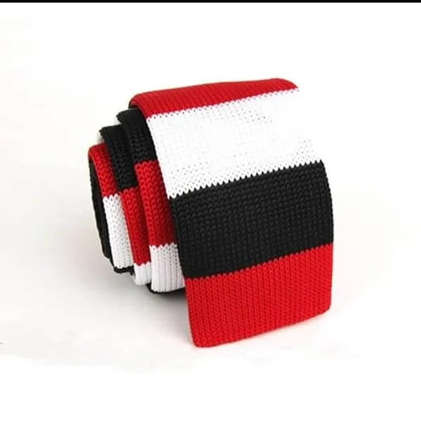 Calixto_Men’s_Red_White_Black_Striped_Knit_Tie_–_Slim_Knitted_Necktie_for_Business,_Wedding,_Office_&_Casual_Wear_–_Textured_Woven_Fashion_Tie_for_Men_–_Classic_Striped_Knit_Neck_Tie_Accessory