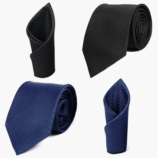 Calixto_Mens_Criss_Cross_Solid_Design_Polycotton_Necktie_For_Men_Formal_With_Free_Matching_Pocket_Square_To_Each_Tie(Pack_Of_2_Tie_Set)