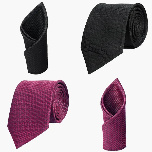 Calixto_Mens_Criss_Cross_Solid_Design_Polycotton_Necktie_For_Men_Formal_With_Free_Matching_Pocket_Square_To_Each_Tie(Pack_Of_2_Tie_Set)