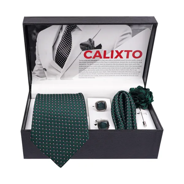 Calixto_Mens_Plaid_Micro_Self_Silk_Necktie_Gift_Set_With_Pocket_Square_Cufflinks_&_Brooch_Pin_Formal_Tie_With_Leatherite_Box_(Free_Size)_|_Leather_Gift_Box