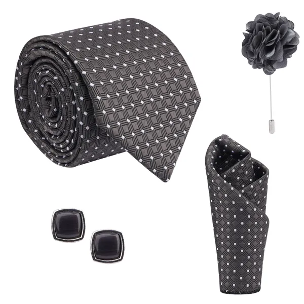 Calixto_Mens_Plaid_Micro_Self_Silk_Necktie_Gift_Set_With_Pocket_Square_Cufflinks_&_Brooch_Pin_Formal_Tie_With_Leatherite_Box_(Free_Size)_|_Leather_Gift_Box