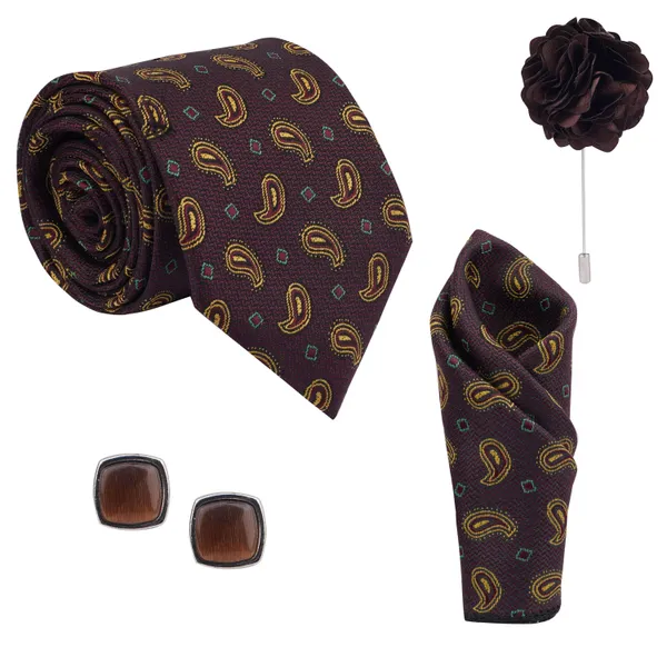 Calixto_Mens_Plaid_Micro_Self_Silk_Necktie_Gift_Set_With_Pocket_Square_Cufflinks_&_Brooch_Pin_Formal_Tie_With_Leatherite_Box_(Free_Size)_|_Leather_Gift_Box