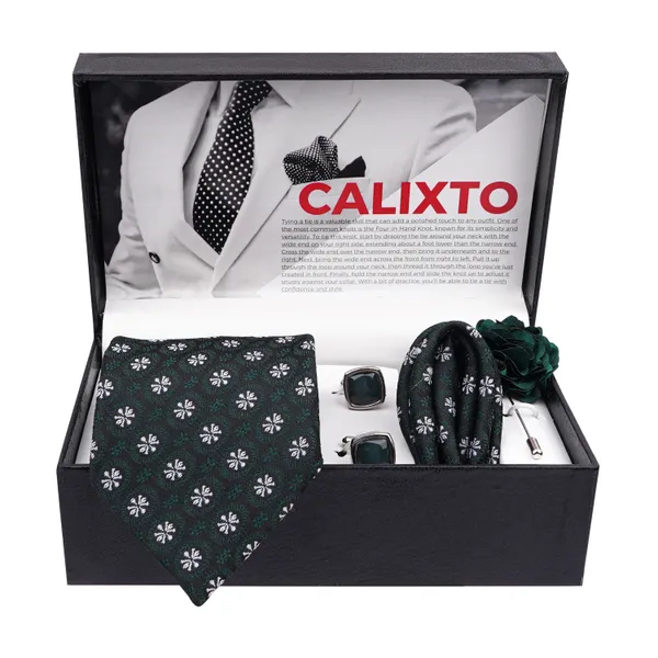 Calixto_Mens_Plaid_Micro_Self_Silk_Necktie_Gift_Set_With_Pocket_Square_Cufflinks_&_Brooch_Pin_Formal_Tie_With_Leatherite_Box_(Free_Size)_|_Leather_Gift_Box