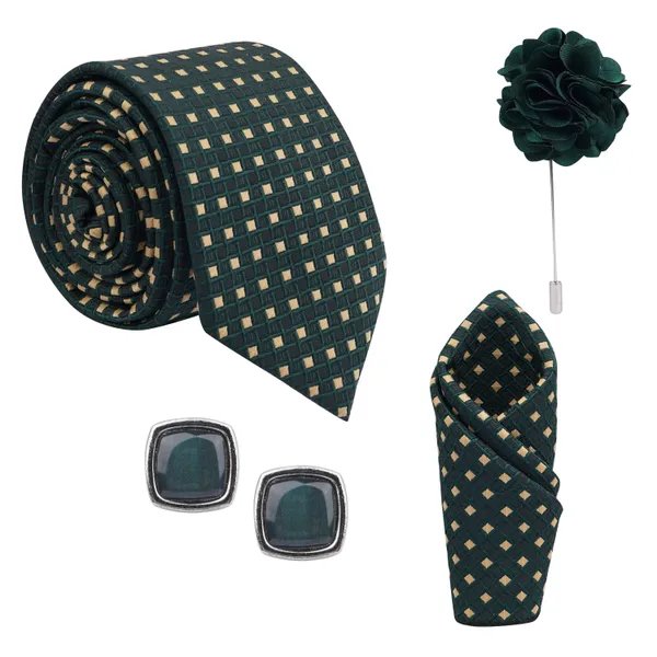 Calixto_Mens_Plaid_Micro_Self_Silk_Necktie_Gift_Set_With_Pocket_Square_Cufflinks_&_Brooch_Pin_Formal_Tie_With_Leatherite_Box_(Free_Size)_|_Leather_Gift_Box