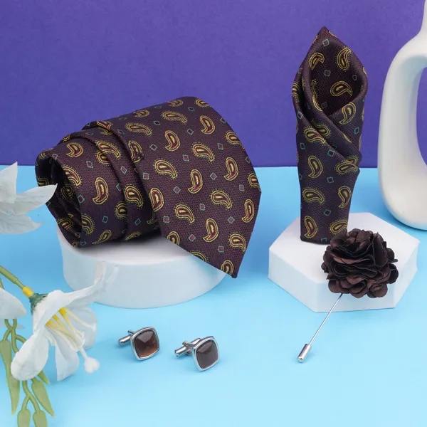 Calixto_Mens_Plaid_Micro_Self_Silk_Necktie_Gift_Set_With_Pocket_Square_Cufflinks_&_Brooch_Pin_Formal_Tie_With_Leatherite_Box_(Free_Size)_|_Leather_Gift_Box