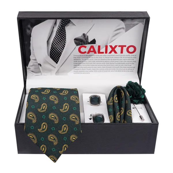 Calixto_Mens_Plaid_Micro_Self_Silk_Necktie_Gift_Set_With_Pocket_Square_Cufflinks_&_Brooch_Pin_Formal_Tie_With_Leatherite_Box_(Free_Size)_|_Leather_Gift_Box
