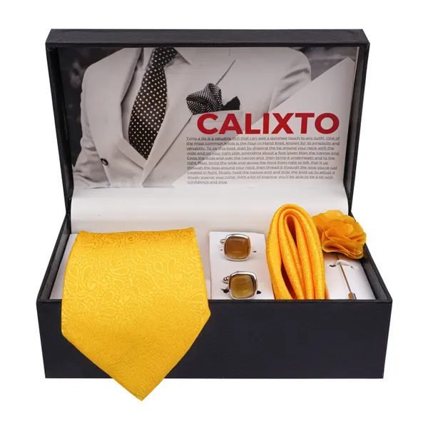 Calixto_Mens_Plaid_Micro_Self_Silk_Necktie_Gift_Set_With_Pocket_Square_Cufflinks_&_Brooch_Pin_Formal_Tie_With_Leatherite_Box_(Free_Size)_|_Leather_Gift_Box