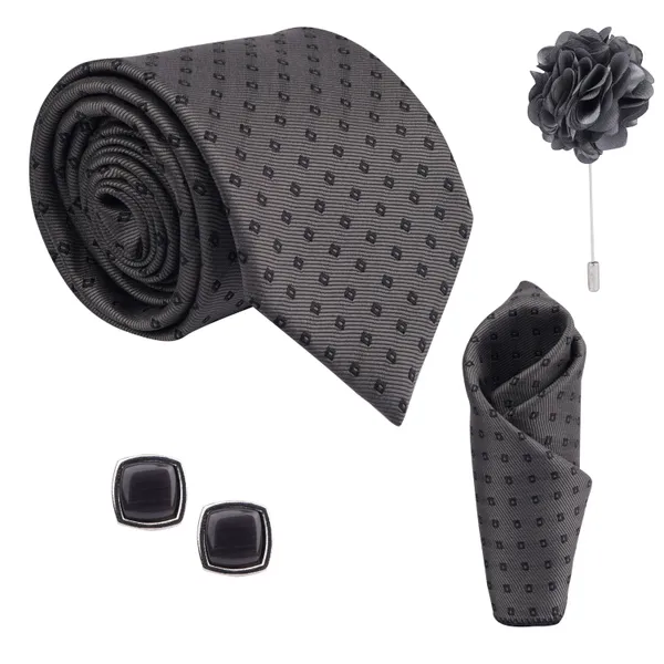 Calixto_Mens_Plaid_Micro_Self_Silk_Necktie_Gift_Set_With_Pocket_Square_Cufflinks_&_Brooch_Pin_Formal_Tie_With_Leatherite_Box_(Free_Size)_|_Leather_Gift_Box