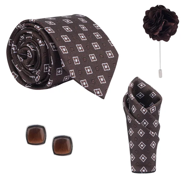 Calixto_Mens_Plaid_Micro_Self_Silk_Necktie_Gift_Set_With_Pocket_Square_Cufflinks_&_Brooch_Pin_Formal_Tie_With_Leatherite_Box_(Free_Size)_|_Leather_Gift_Box