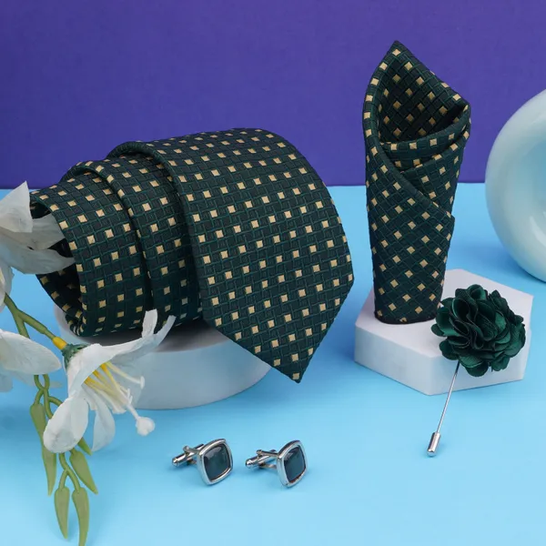 Calixto_Mens_Plaid_Micro_Self_Silk_Necktie_Gift_Set_With_Pocket_Square_Cufflinks_&_Brooch_Pin_Formal_Tie_With_Leatherite_Box_(Free_Size)_|_Leather_Gift_Box