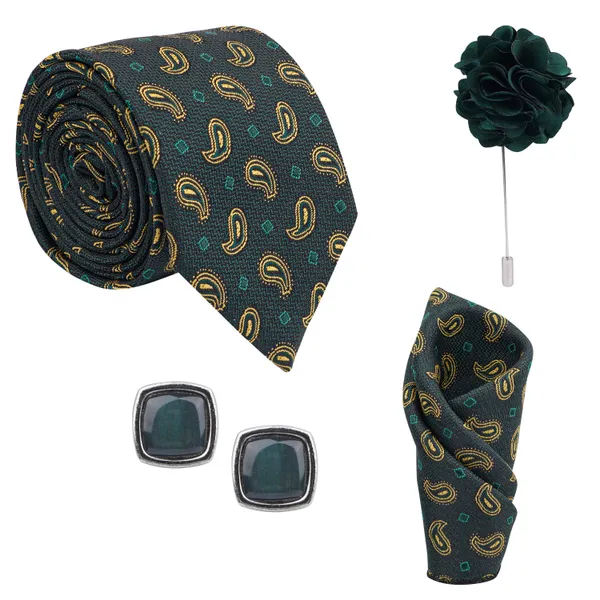 Calixto_Mens_Plaid_Micro_Self_Silk_Necktie_Gift_Set_With_Pocket_Square_Cufflinks_&_Brooch_Pin_Formal_Tie_With_Leatherite_Box_(Free_Size)_|_Leather_Gift_Box
