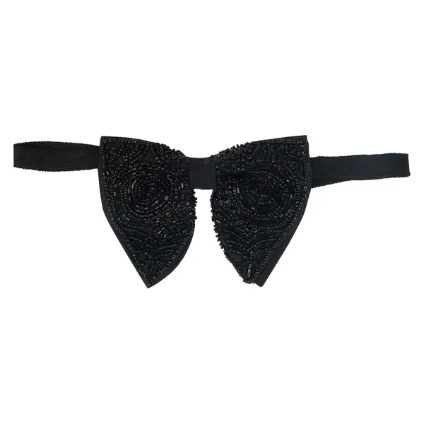 Black_Premium_Embroidery_Micro_Fabric_Big_Bow_Tie_For_Men_With_Flower_Lapel_Pin,_Butterfly_Bow_with_adjustable_Strap