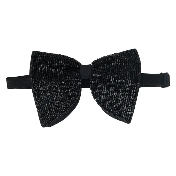 Black_Premium_Embroidery_Micro_Fabric_Big_Bow_Tie_For_Men_With_Flower_Lapel_Pin,_Butterfly_Bow_with_adjustable_Strap