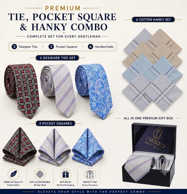 Calixto_Premium_Men's_Tie,_Pocket_Square_&_Cotton_Handkerchief_Combo_|_3_Designer_Neckties_+_3_Matching_Pocket_Squares_+_6_Premium_Cotton_Handkerchiefs_|_Luxury_Formal_Accessories_Gift_Set_for_Weddings,_Office_&_Business