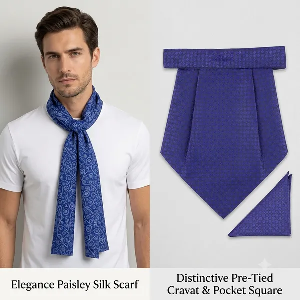 Calixto_Premium_Men's__Scarf_&_Pre-Tied_Cravat_with_Pocket_Square_Set_|_Designer_Paisley_Formal_Wedding_Cravat_for_Men_|_Luxury_Party_&_Groom_Accessories