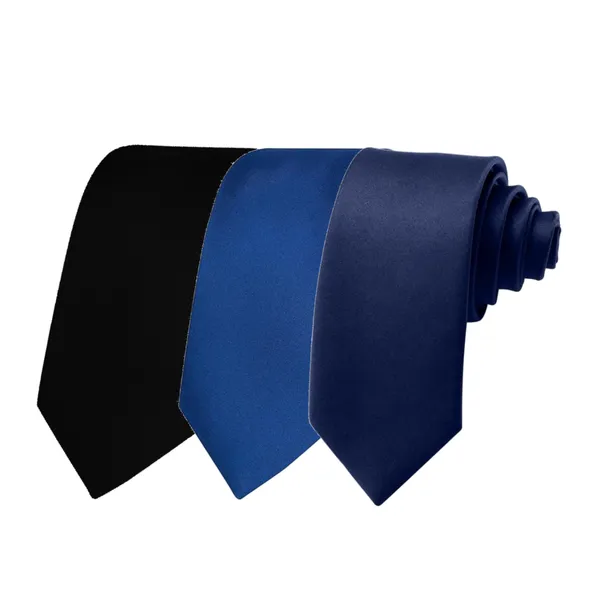 Calixto_Solid_Design_Men's_Black,Blue,Blue_Solid_Color_Necktie_For_Men's_,_Polyster_Smooth_Fabric_Necktie_(Pack_Of_3)