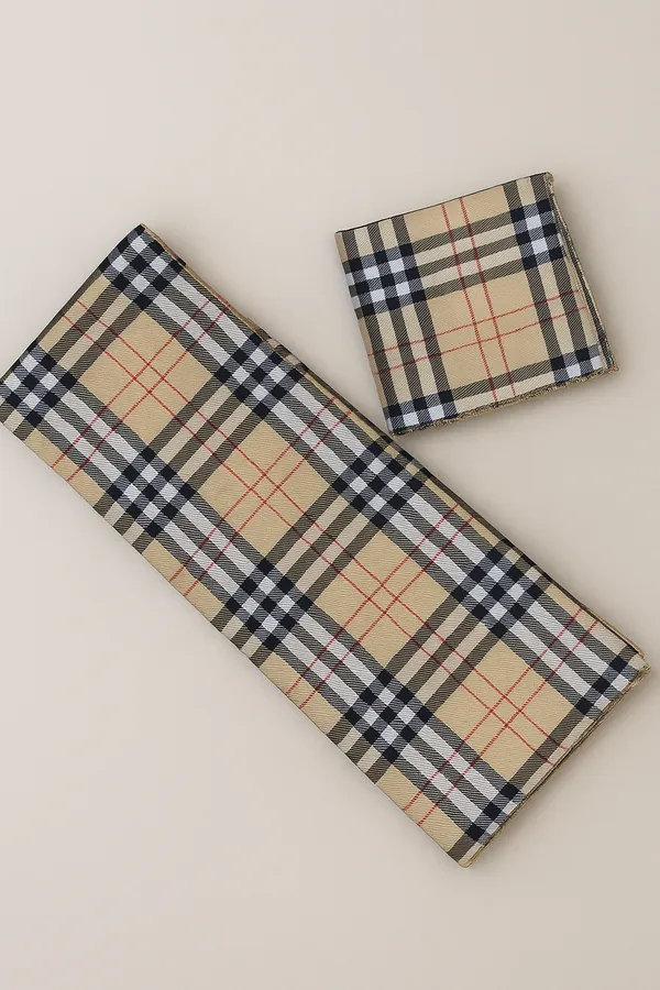 Calixto_Unisex_Classic_Checkered_long_Scarf_with_Pocket_Square_|_Soft_Cotton_Blend_Neck_Scarf_for_Men_&_Women_|_Beige_Tartan_Design_for_Casual_&_Formal_Wear