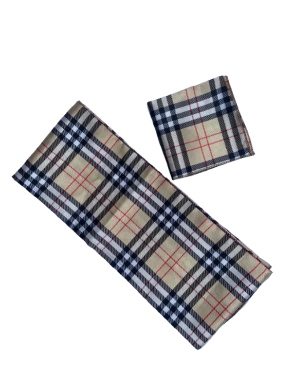 Calixto_Unisex_Classic_Checkered_long_Scarf_with_Pocket_Square_|_Soft_Cotton_Blend_Neck_Scarf_for_Men_&_Women_|_Beige_Tartan_Design_for_Casual_&_Formal_Wear