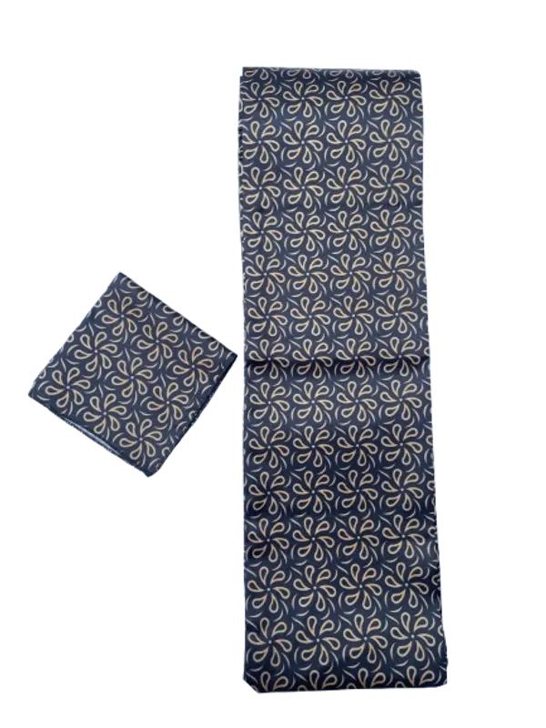 Calixto_Unisex_Designer_long_Scarf_with_Pocket_Square_|_Soft_Navy_Blue_Neck_Scarf_with_Gold_Leaf_Pattern_|_Lightweight_Formal_&_Casual_Wear_Accessory