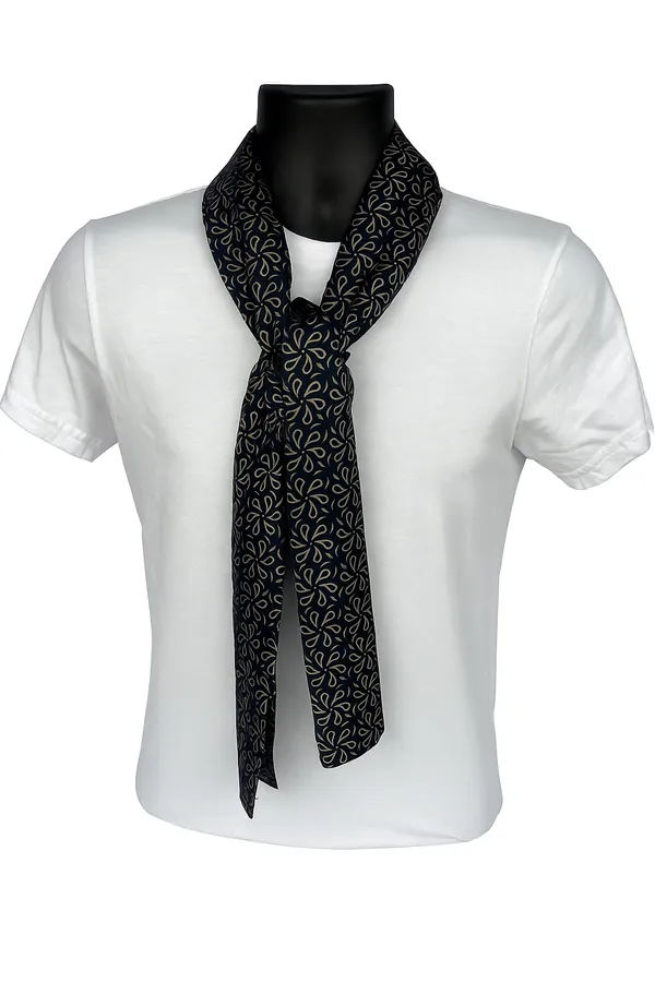 Calixto_Unisex_Designer_long_Scarf_with_Pocket_Square_|_Soft_Navy_Blue_Neck_Scarf_with_Gold_Leaf_Pattern_|_Lightweight_Formal_&_Casual_Wear_Accessory