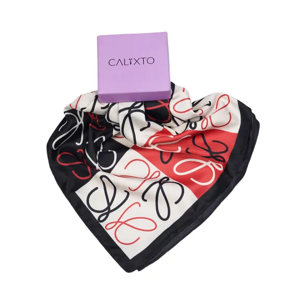 Calixto_Premium_Satin_Silk_Square_Scarf_for_Women_with_Stylish_Monogram_Print_–_Soft,_Lightweight_&_Versatile_–_Black,_White_&_Red