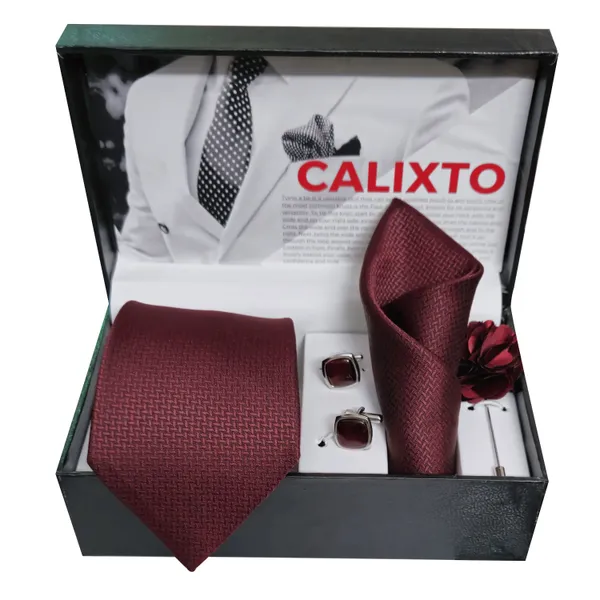 Maroon_Mens_Microfiber_Criss_Cross_Pattern_Silky_Necktie_Gift_Set_With_Pocket_Square_Cufflinks_&_Brooch_Pin_Formal_Tie_With_Leatherite_Box|_Leather_Gift_Box
