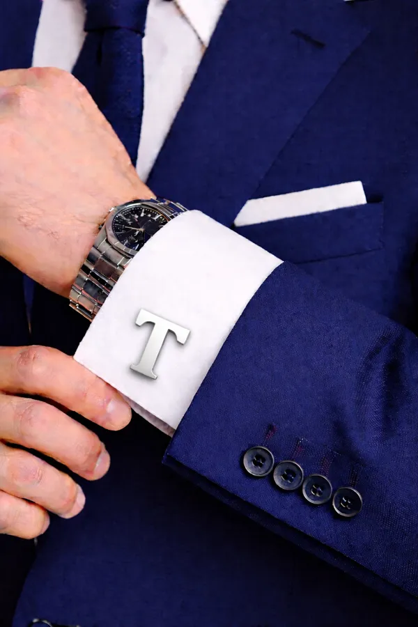 T_Alphabet_Silver_Cufflinks_for_Men_|_Initial_Letter_�T�_Personalized_Luxury_Cuff_Links_|_Premium_Polished_Metal_Shirt,_Coat_&_Blazer_Cufflinks_|_Wedding,_Office_|_Stylish_Gift_for_Men_|_Set_of_2