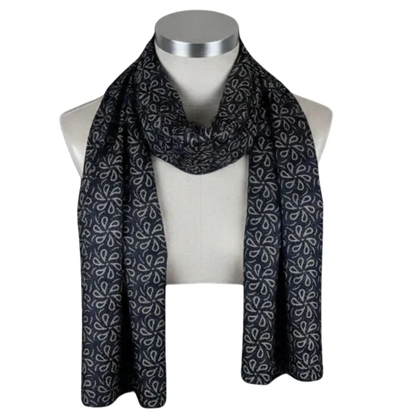 Calixto_Unisex_Designer_long_Scarf_with_Pocket_Square_|_Soft_Navy_Blue_Neck_Scarf_with_Gold_Leaf_Pattern_|_Lightweight_Formal_&_Casual_Wear_Accessory