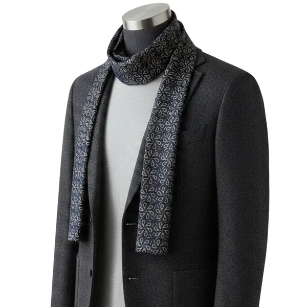 Calixto_Unisex_Designer_long_Scarf_with_Pocket_Square_|_Soft_Navy_Blue_Neck_Scarf_with_Gold_Leaf_Pattern_|_Lightweight_Formal_&_Casual_Wear_Accessory