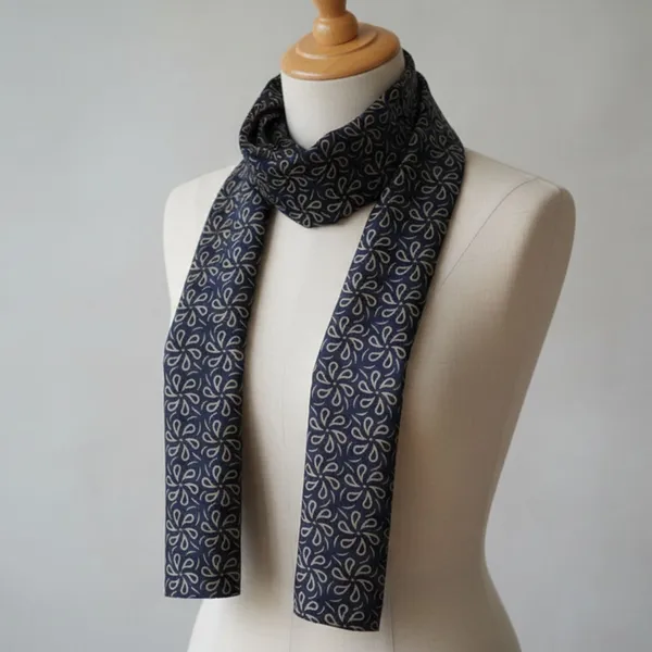 Calixto_Unisex_Designer_long_Scarf_with_Pocket_Square_|_Soft_Navy_Blue_Neck_Scarf_with_Gold_Leaf_Pattern_|_Lightweight_Formal_&_Casual_Wear_Accessory