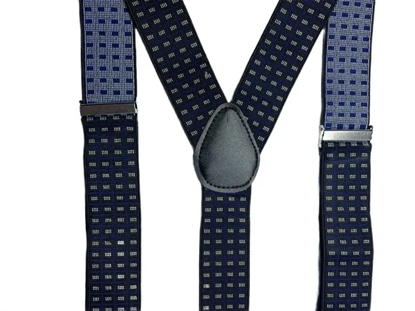 Mens_Adjustable_Y-Back_Suspenders__Wide_Clip-On_Elastic_Braces_with_Heavy-Duty_Metal_Clips,_Navy_Blue_with_White_Square_Pattern__Stylish_Suspenders_for_Pants,_Business,_Wedding,_Formal_&_Casual_Wear