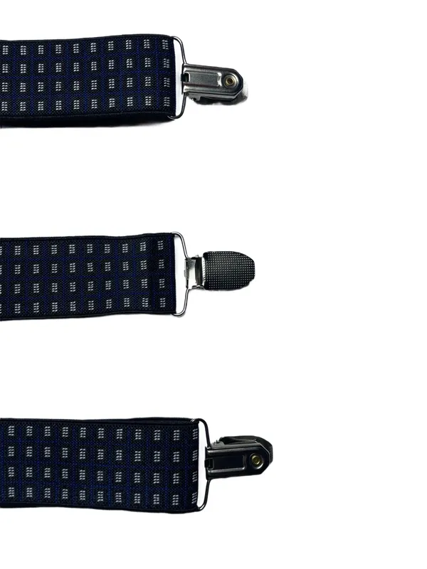 Mens_Adjustable_Y-Back_Suspenders__Wide_Clip-On_Elastic_Braces_with_Heavy-Duty_Metal_Clips,_Navy_Blue_with_White_Square_Pattern__Stylish_Suspenders_for_Pants,_Business,_Wedding,_Formal_&_Casual_Wear