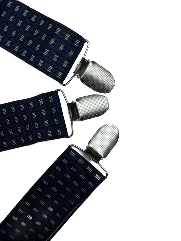 Mens_Adjustable_Y-Back_Suspenders__Wide_Clip-On_Elastic_Braces_with_Heavy-Duty_Metal_Clips,_Navy_Blue_with_White_Square_Pattern__Stylish_Suspenders_for_Pants,_Business,_Wedding,_Formal_&_Casual_Wear