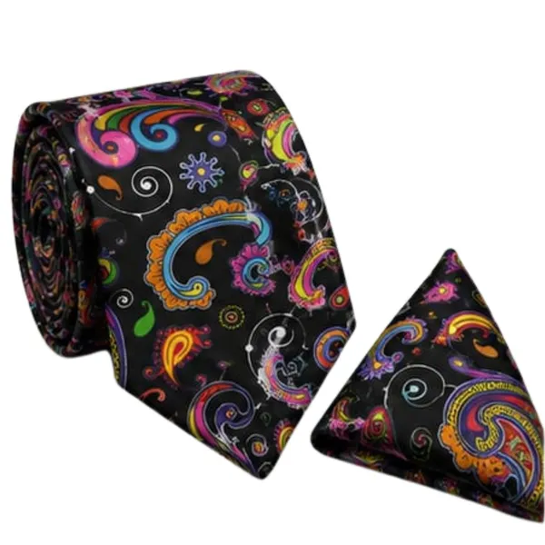 Men’s_Colorful_Paisley_Necktie_and_Pocket_Square_Set_–_Vibrant_Multicolor_Paisley_Floral_Swirl_Pattern_on_Black_–_Luxury_Silk_Feel_Tie_Handkerchief_Set_for_Weddings,_Business,_Prom_&_Formal_Events