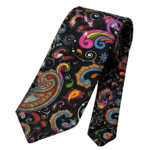 Men’s_Colorful_Paisley_Necktie_and_Pocket_Square_Set_–_Vibrant_Multicolor_Paisley_Floral_Swirl_Pattern_on_Black_–_Luxury_Silk_Feel_Tie_Handkerchief_Set_for_Weddings,_Business,_Prom_&_Formal_Events