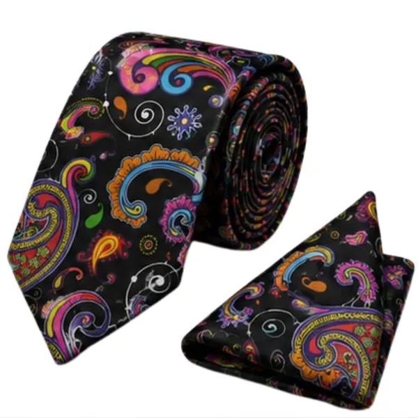Men’s_Colorful_Paisley_Necktie_and_Pocket_Square_Set_–_Vibrant_Multicolor_Paisley_Floral_Swirl_Pattern_on_Black_–_Luxury_Silk_Feel_Tie_Handkerchief_Set_for_Weddings,_Business,_Prom_&_Formal_Events