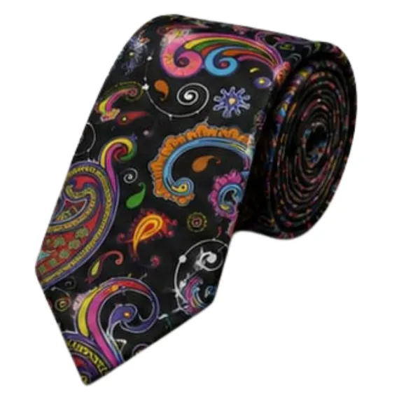 Men’s_Colorful_Paisley_Necktie_and_Pocket_Square_Set_–_Vibrant_Multicolor_Paisley_Floral_Swirl_Pattern_on_Black_–_Luxury_Silk_Feel_Tie_Handkerchief_Set_for_Weddings,_Business,_Prom_&_Formal_Events