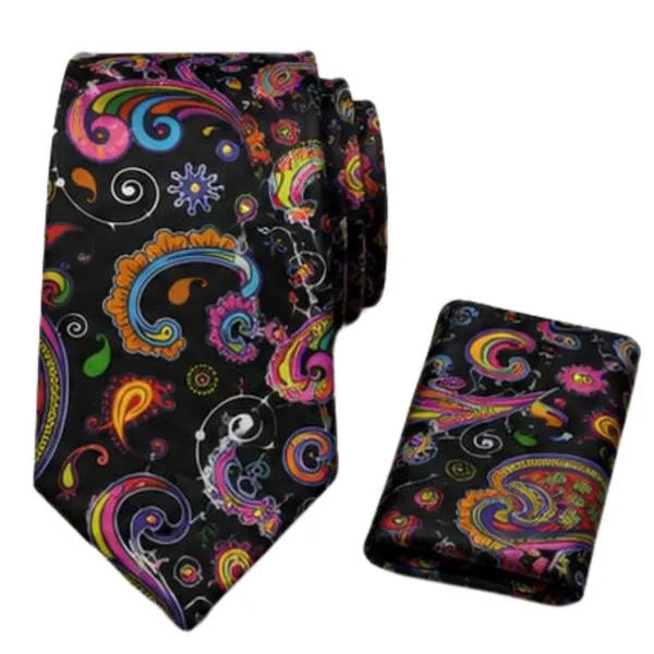 Men’s_Colorful_Paisley_Necktie_and_Pocket_Square_Set_–_Vibrant_Multicolor_Paisley_Floral_Swirl_Pattern_on_Black_–_Luxury_Silk_Feel_Tie_Handkerchief_Set_for_Weddings,_Business,_Prom_&_Formal_Events